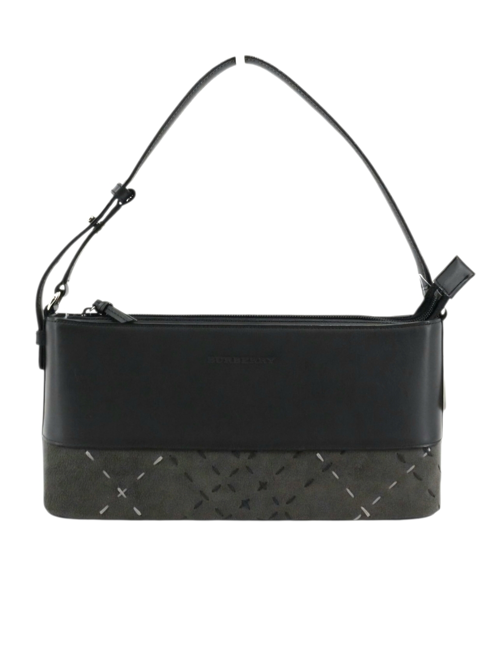 Burberry Black Shoulder Bag Black Leather Gray Stitched Suede Trim - Picture 1 of 12